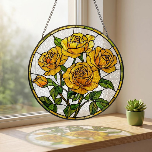 Yellow rose stained glass - yellow,