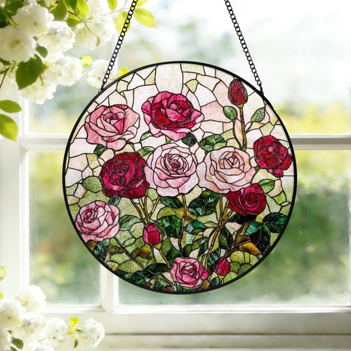 Rose stained glass - glass, suncatcher